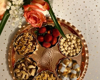 Jam container copper ,snack container with Tray, Copper Cookie Bowl,Serving Bowl, Delight Bowl, Nut , Decorative Bowl,Candy Bowl, Sugar Bowl