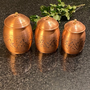 Copper Spice Jar 3 Piece Set with Lid,Supply Container, Coffee Box, Christmas Gift, Kitchen Decor