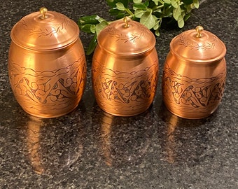 Copper Spice Jar 3 Piece Set with Lid,Supply Container, Coffee Box, Christmas Gift, Kitchen Decor