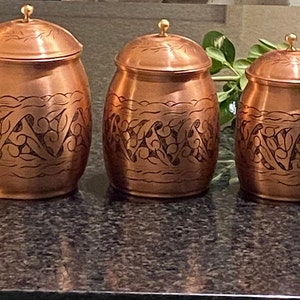 Copper Spice Jar 3-Piece Set with Lid Kitchen Decor