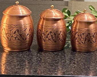 Copper Spice Jar 3-Piece Set with Lid Kitchen Decor