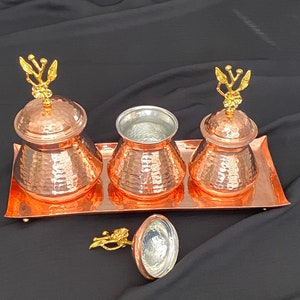Copper Spice Jar 3-Piece Set with Lid and with Tray