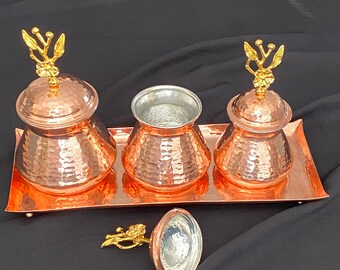 Copper Spice Jar 3-Piece Set with Lid and with Tray