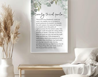 Psalm 23 Bibeln Utskrivbar KJV Bibelvers Skrift Modern Minimalistisk Väggkonst Digital Nedladdning Kristen Heminredning Trosbaserad Alla Storlekar