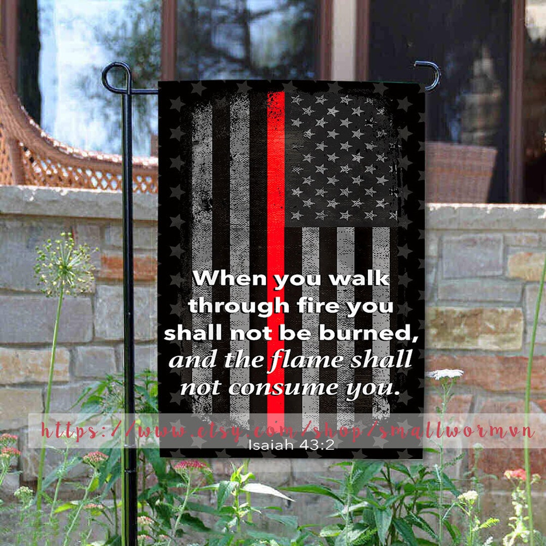 Thin Red Line Firefighter Flag, Bible Verse American Flag, Catholic ...
