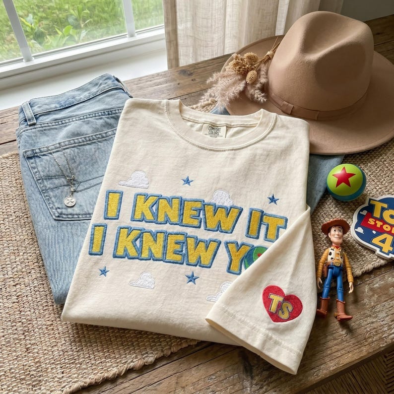 Embroidered I Knew It I Knew You Sweatshirt, Swiftie Toy Story Mashup Sweater, Woody Buzz Lightyear Shirt, Disneyland Family Trip Shirt Bild 2