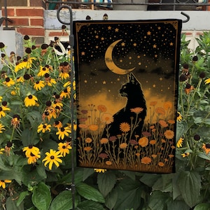 Mystical Black Cat With Crescent Moon Flag, Witchy Halloween Flag, Outdoor Halloween Flag, Happy Halloween Flag, Trick Or Treat Flag, FGB745