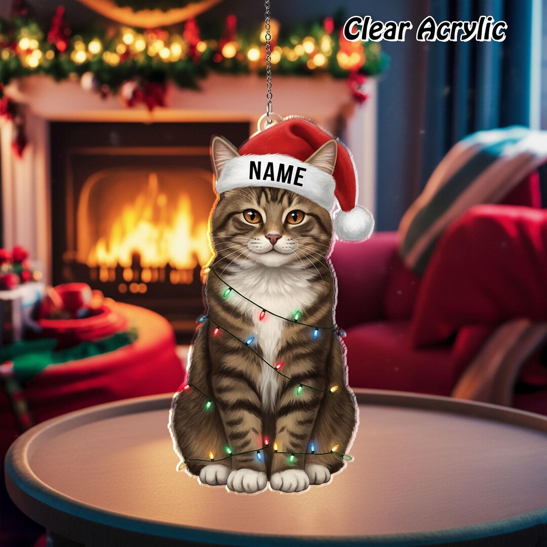 Custom Name American Bobtail Cat Ornament, Meowy Christmas Ornament ...