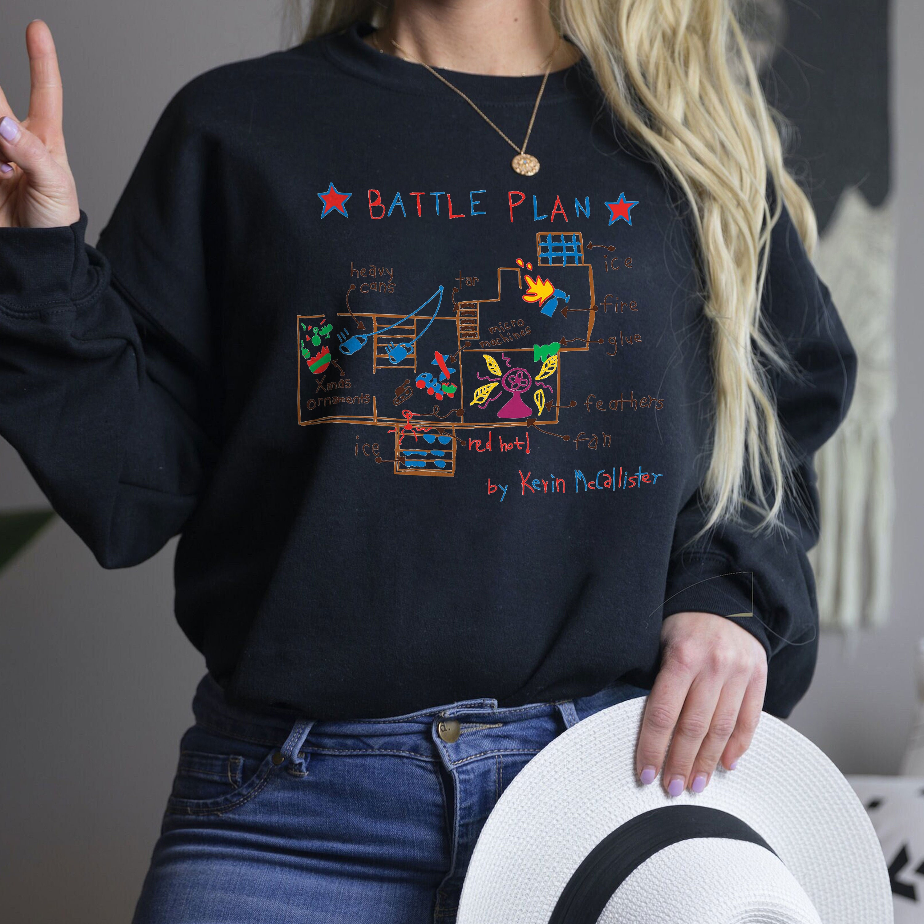 Discover Battle Plan By Kevin McCallister Sweatshirt, McCallister Home Security Shirt, Home Alone, Christmas Movies, Christmas Gift, Kids Xmas Sweatshirts