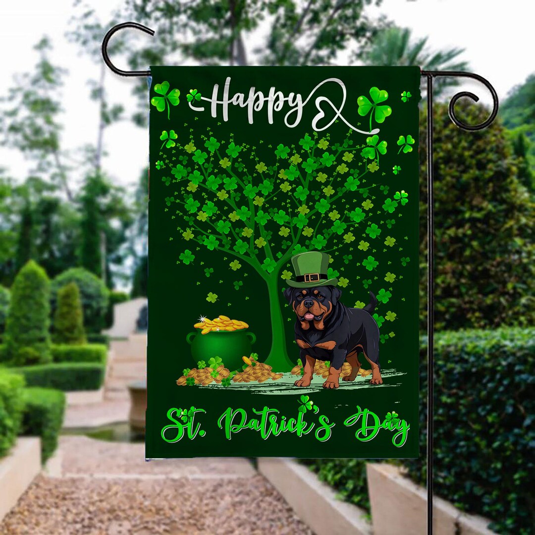 Rottweiler Dog St Patrick's Day Flag, Rottweiler Dog Shamrock St ...