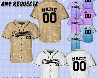 Personalized 3D PRINTED Glitter Baseball Jersey, Sparkly Uniform Game Day Outfit, Make Your Own Baseball Jersey, Family Matching Jersey