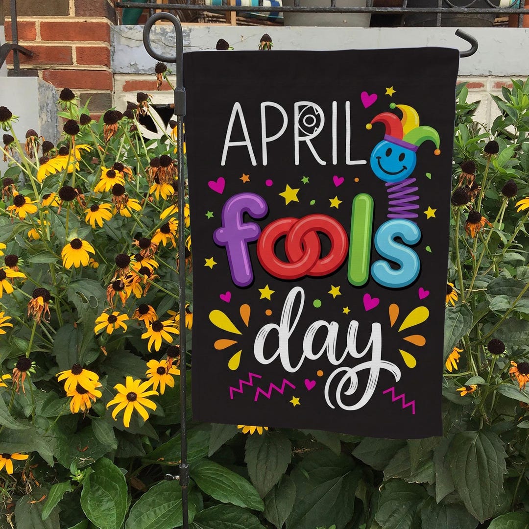 April Fools Day Party Flag, Jester Style Sign, Fun Spring Garden Banner ...
