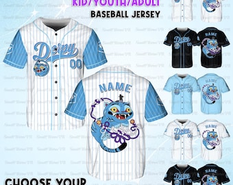 Personalized Derpy Mascot Kpop Baseball Jersey, Kpop Anime Blue Cat Shirt, Fictional Character Birthday Gift Shirt, Kpop Mascot Style Jersey