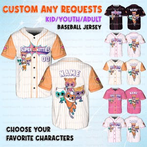 Disney SuperKitties Movie Jersey, Superhero Cat Characters Jersey, Disney Ginny Birthday Shirt, SuperKitties Sparks Baseball Shirt