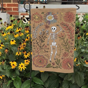 Skeleton And Flower Halloween Flag, Whimsical Fall Yard Sign, Funny Halloween Flag, Preppy Halloween Flag, Happy Halloween Witch Flag,FGB740