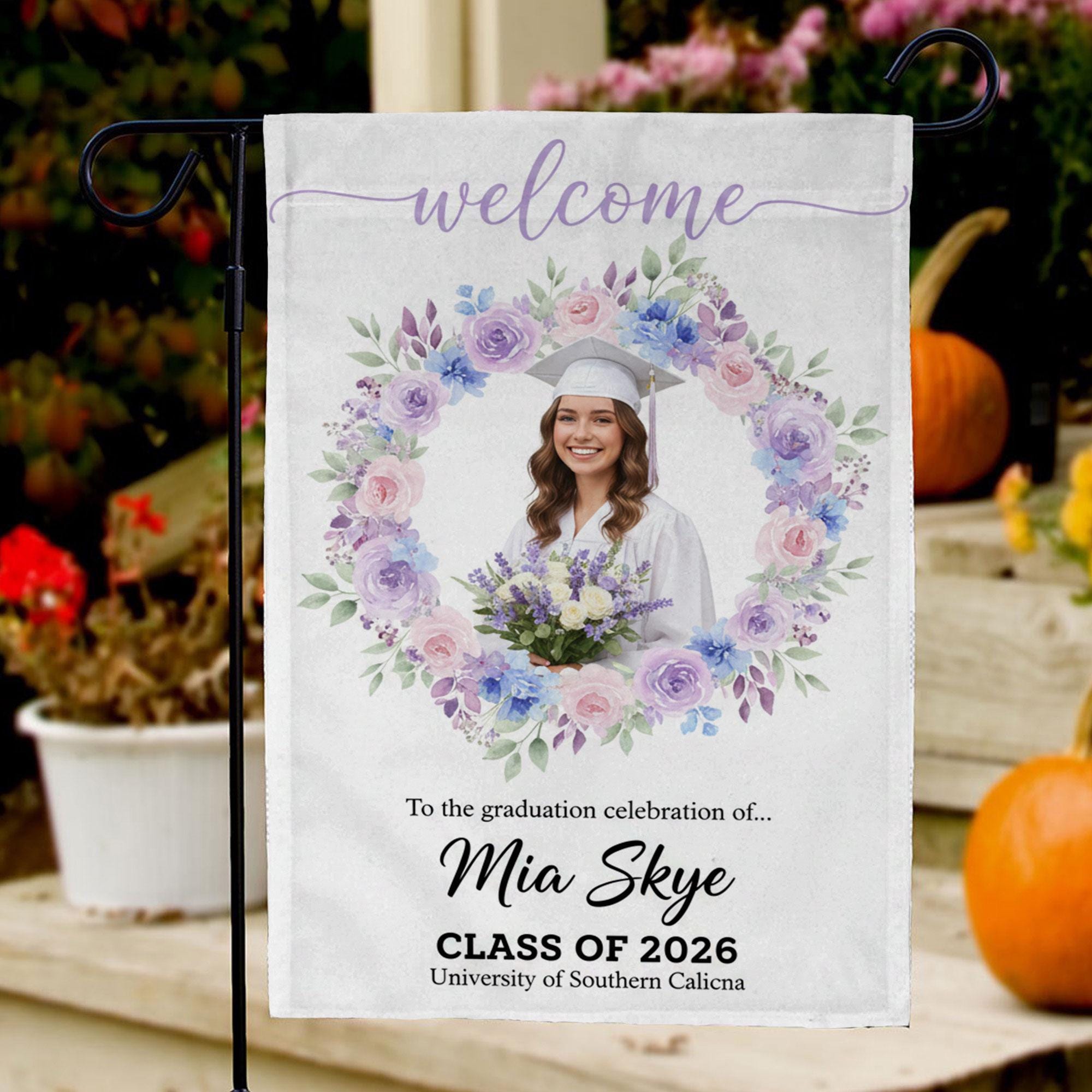Spring Graduation Theme Graduation Spring Flower Custom Graduation Flag, Personalized Wreath Senior 2026 ...