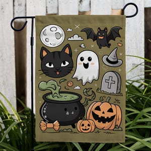 Adorable And Whimsical Halloween Flag, Spooky Season Garden Flag, Halloween Garden Flag, Funny Halloween Flag, Halloween Home Decor, FGB653