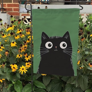 Minimalist Black Cat Flag, Cute Halloween Garden Flag, Preppy Halloween Flag, Happy Halloween Witch Flag, Spooky Flag For Goth Garden,FGB741