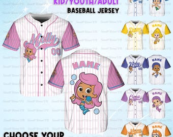 Personalized Bubble Guppies Character Jersey, Molly Gil Deema Goby Shirt, Oona Nonny Zooli Kids TV Show Jersey, Cartoon Birthday Gift Shirt