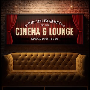 Custom Cinema And Lounge Sign, Movie Room Wall Decor, Rustic Cinema Decor, Vintage Farmhouse Wall Art, Vintage Family Theater Sign