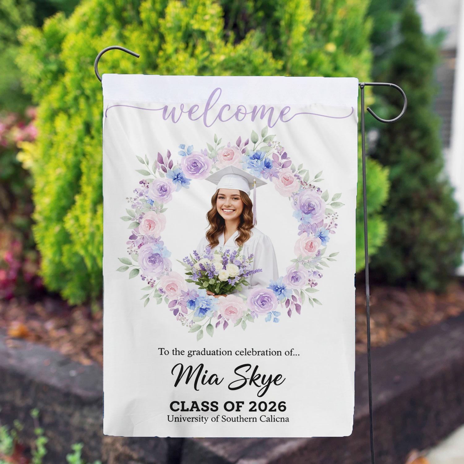 Spring Graduation Theme Graduation Spring Flower Custom Graduation Flag, Personalized Wreath Senior 2026 ...
