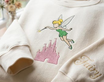 Embroidered Castle Fairy Shirt, Magical Kingdom Princess Sweater, Vintage Neverland Pixie Crewneck, Fantasy Vacation Gift Sweatshirt