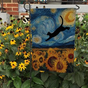 Black Cat Jumping In Starry Night Flag, Halloween Art Yard Sign, Happy Halloween Witch Flag, Spooky Flag For Goth Garden, FGB742
