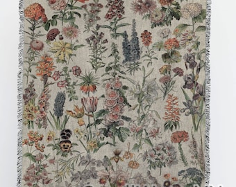 Aesthetic Floral Tapestry Throw, Bohemian Flowers Throw, Floral Lovers Blanket, Boho Dream Garden Floral Throw, Garden Flower Tapestry Throw