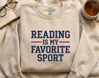 Embroidered Minimalist Reading Is My Favorite Sport Sweatshirt, Simple Book Lover Sweater, Reader Gift Shirt, Modern Bookish Crewneck