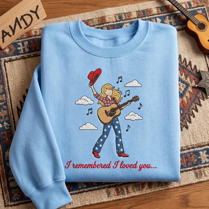 Embroidered I Remembered I Love You Sweatshirt, Woody Buzz Lightyear Sweater, TS Mashup Lyric Shirt, Disney Summer Vacation Shirt image 1