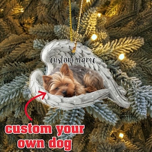 Yorkshire Terrier Sleeping Ornament, Personalized Pet Ornament, Custom Dog Christmas Ornament, Dog Christmas Tree Ornament, Pet Name Gift
