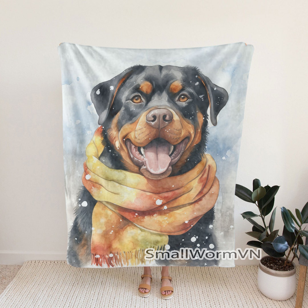 Rottweiler Dog Blanket, Happy Xmas Dog in Winter Holiday, Custom Pet