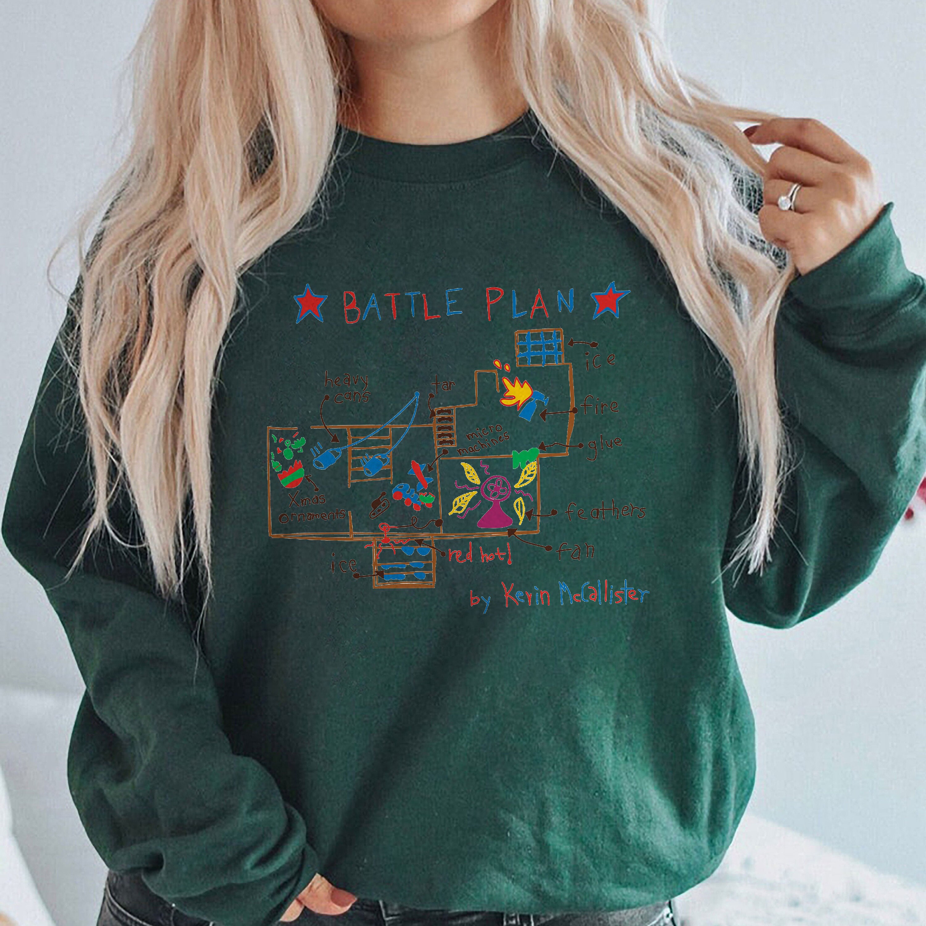 Discover Battle Plan By Kevin McCallister Sweatshirt, McCallister Home Security Shirt, Home Alone, Christmas Movies, Christmas Gift, Kids Xmas Sweatshirts