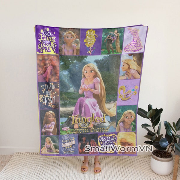 Custom Tangled Rapunzel Blanket, Personalized Disney Princess Blanket, Custom Name Baby Girl Blanket, Disney Princess Birthday Girl Throw