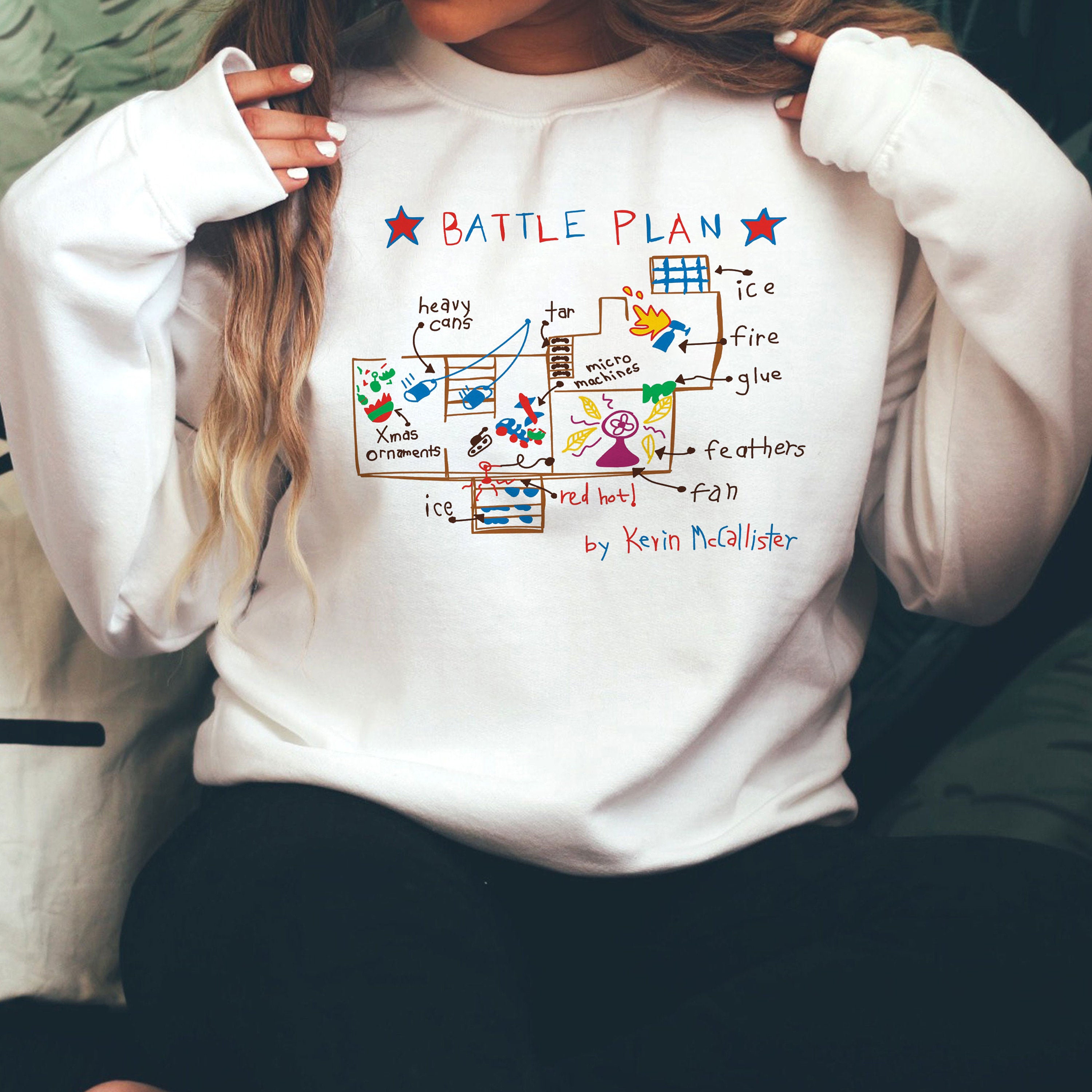 Discover Battle Plan By Kevin McCallister Sweatshirt, McCallister Home Security Shirt, Home Alone, Christmas Movies, Christmas Gift, Kids Xmas Sweatshirts