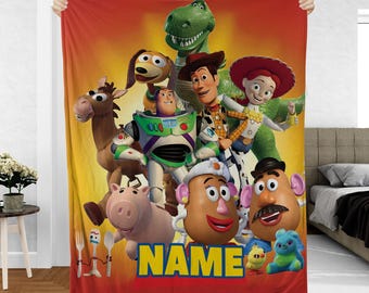 Custom Name Toy Story Blanket, Pixar Woody Buzz Jessie Blanket, Rex Bullseye Potato Head Blanket, Birthday Girl Boy Gift Blanket, NVA789