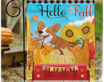 Corgi Front Yard Decor, Happy Fall Y'all Yard Dog Flag, Dog Pumkin & Garden House Flag, Pumpkin Home Decor, New Dog Owner Gifts