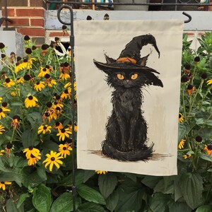 Cute Black Cat Witchy Flag, Halloween Witch Flag, Spooky Halloween Flag, Happy Halloween Witch Flag, Trick Or Treat Garden Flag, FGB674