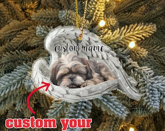 Shih Tzu Sleeping Ornament, Dog Memorial Gift, Custom Cat Portrait, Custom Ornament, Dog Memorial Gift, Angel Wings Dog, Dog Ornament Custom