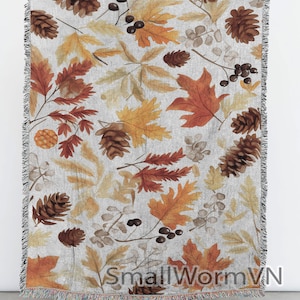 Fall Woven Blanket, Autumn Leaves Cottagecore Throw Blanket, Fall Colors Home Decor, Warm Throw Blanket, Autumn Home Decor