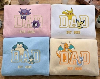 Custom PokaDad Embroidered Sweatshirt, Personalized Pocket Beast Father's Day Gift, Anime Dad Birthday Sweater, Pocket Ball Dad Shirt