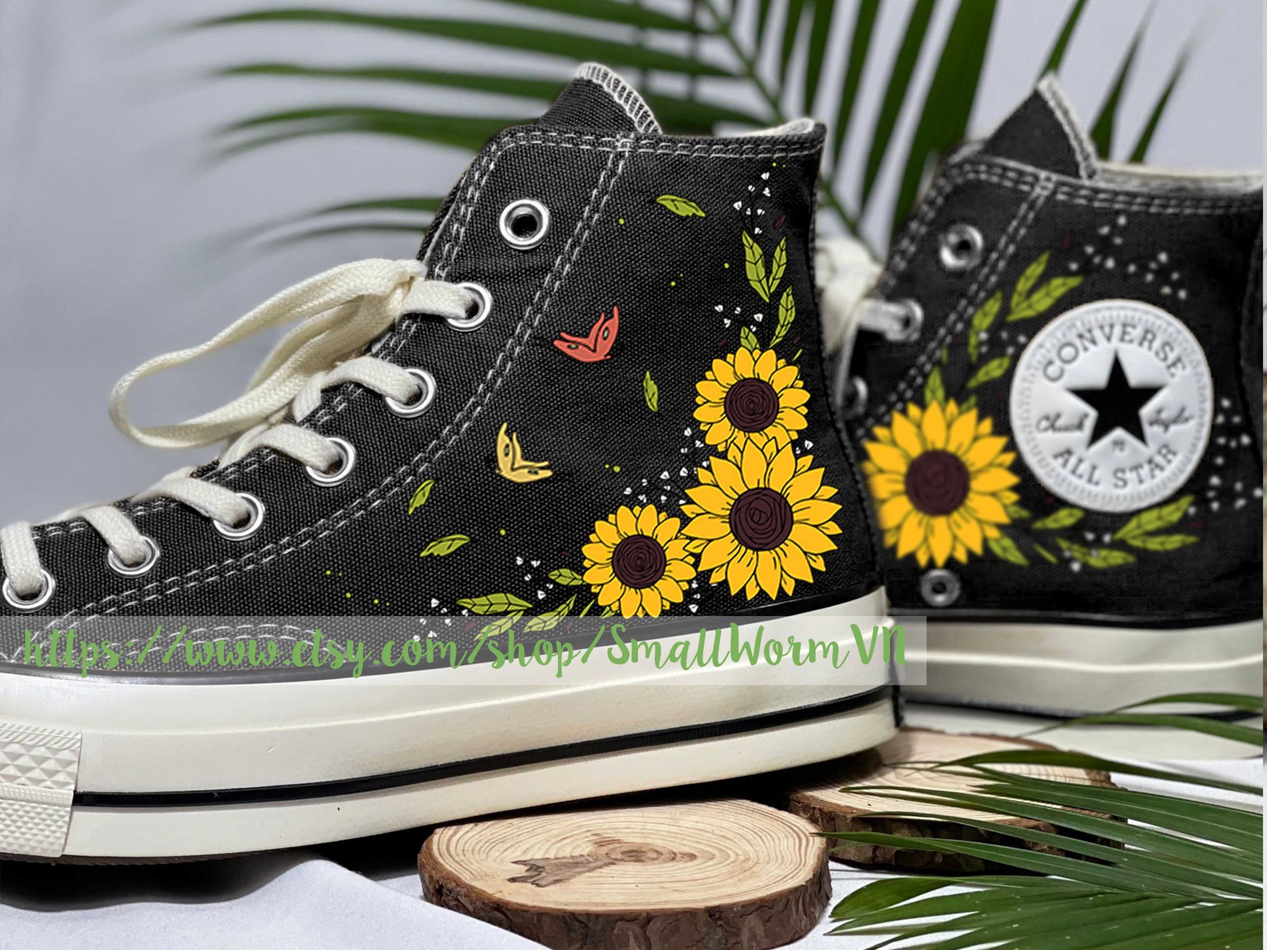 Sunflowers Embroidered Converse Personalized Converse With Embroidery Personalized Accents With Embroidery Flowers Unique Gifts Etsy UK