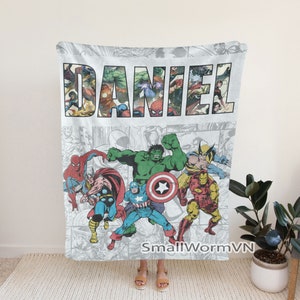 Custom Name Superhero Blanket, Superhero Velvet Blanket, Custom Hero Baby Name Blanket, Avengers Team Blanket, Avenger Characters