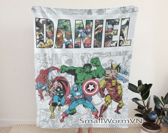 Custom Name Superhero Blanket, Superhero Velvet Blanket, Custom Hero Baby Name Blanket, Avengers Team Blanket, Avenger Characters