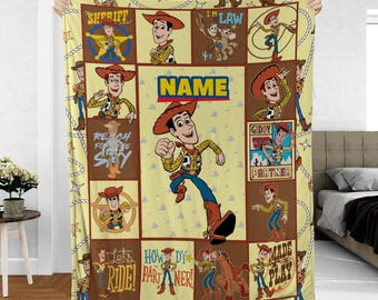 Personalized Woody Sheriff Blanket, Toy Story Woody Blanket, Woody Picture Frame Character Gift, Animated Cowboy Bedroom Decor, Nva848