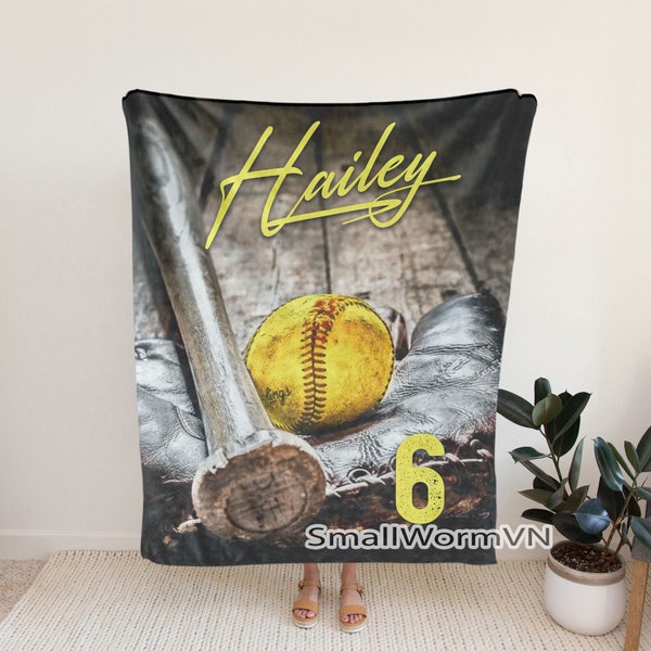 Softball Blanket Personalized, Softball Gift For Boys Girls, Softball Flag, Custom Sports Gift, Team Gifts, Sports Blanket, Softball Bedding