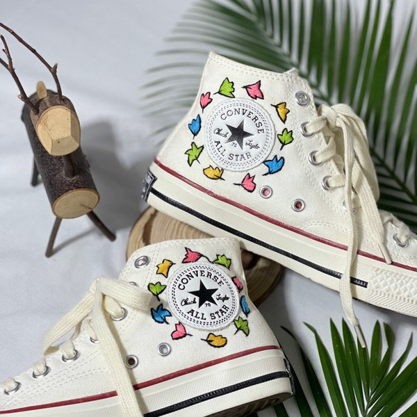 Heartstopper Leaves Embroidery Converse, Chuck Taylor 1970s Gift, Converse Classic High Top, Embroidered Converse Shoes