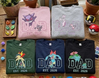 Embroidered PokaDad Shirt, Custom Anime Father's Day Sweatshirt, Pocket Beast Dad Sweater, First Father's Day Gift Crewneck