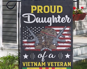 Orgullosa hija de una bandera de veterano de Vietnam, bandera de papá EE. UU., bandera del día de los veteranos, bandera de veterano militar, bandera de jardín militar, bandera del 911