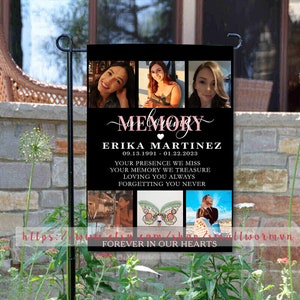 Memorial Photo Collage Flag, Elegant In Loving Memory Photo Memorial Garden Flag, Cementary Memorial, Funeral Yard Flag Decor, Sympathy Flag